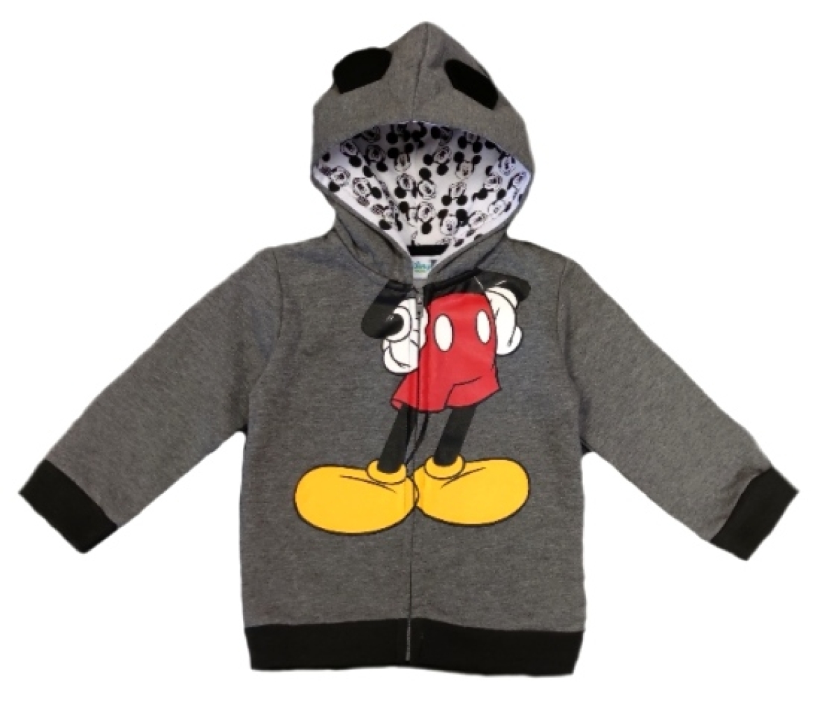 Baby Sweatjacke mit Kapuze für Jungen in dunkelgrau mit Micky Maus